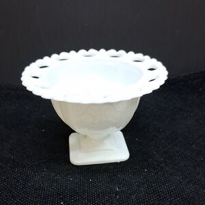 Vintage Indiana Glass Co. Milk Glass Lorraine Open Laced Edge Compote Candy Dish